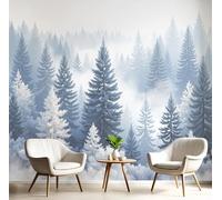 Gray-Blue Mural Photo Wallpaper,Misty Forest Wallpaper for Living Room Tv Backdrop Office,3D Effect Watercolor Landscape Large Wall Mural Paper Decoration Poster Picture,350X260Cm