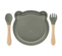 (gray blue, One size) Portable Baby Food Plate High & Low Temperature Withstand Cartoon Baby Plates 175x165x35mm/6.89x6.5x1.38-inch Colorful Army Green