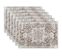 Gray Brown Boho Placemats Set of 6 Ethnic Bohemian Carpet Place Mats Washable Kitchen Dining Vintage Grey Geography Floral Linen Table Mats Stain Heat-Resistant for Home Party Indoor 12x18 in