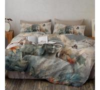 Gray Buddha Statue Duvet Cover Sets,Reversible Buddha Statue Butterfly Bedding Double Bed Set,Washable Quilt Covers,Quilt Cover Ultra Soft Hypoallergenic Microfiber Bedding Sets 3 pcs Quilt Cover