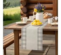Gray Buffalo Check on Retro Linen Table Runner 36 Inches Long,Table Runners Kitchen Dining Tables Decoration, Minimalist Geometric Plaid Tables Runner for Home Party Wedding Dresser Scarf