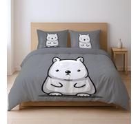 Gray Cartoon Hand-Drawn Animal Cute Polar Bear Lightweight Quilt Cover Machine Washable BeddingSet For Children And Teenagers Super King(86" X 102") Three-Pieces Set With Pillowcases