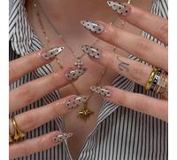 Gray Cat Eye Press On Nails Almond False Tips