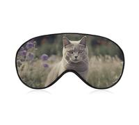 Gray Cat in Flower Field Eye Mask for Women & Men, Breathable & Adjustable Eye Cover, Ultra Soft Sleep Mask, Lightweight Travel Blindfold for Airplane, Nap, Night Sleeping