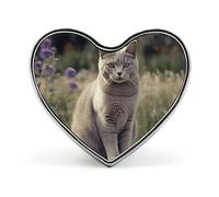 Gray Cat in Flower Field Heart Pin, 1 Inch Metal Love Lapel Pins - Lightweight, Smooth Edges, Versatile Badge Brooch for Jackets, Shirts, Bags, Gifts for Friends, Family