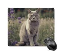 Gray Cat in Flower Field Mouse Pad Non-Slip & Waterproof Mousepad for Desk, Ultra Thin Rectangle Mouse Mat for Office, Gaming, 18 * 22cm