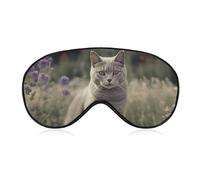 Gray Cat in Flower Field Sleep Mask for Women Men, Soft Eye Mask with Adjustable Strap for Sleeping, Light Blocking Travel Blindfold for Nap Comfortable Eye Cover for Home Office