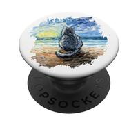 Gray Cat Persian Russian Blue Himalayan Feline Artwork PopSockets Adhesive PopGrip