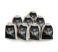 Gray Cat Stares Bunches Pocket Cotton And Hemp with Drawstring 8 Pieces Reusable Gift Bags Jewelry Pouch for Wedding DIY Craft Party (4.9 X 6.7 Inch)