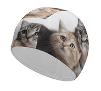 Gray Cat Stares High Elasticity Swimming Caps Adult Non-Slip Waterproof Swim Caps Long Hair Swimmings Hat Women Swims Hat