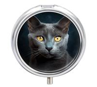 Gray Cat Stares Pill Box, 3 Compartment Small Pill Case Waterproof Travel Pill Organizer for Pocket Or Purse Portable Mini Medicine Tablet Vitamin Holder Pill Case