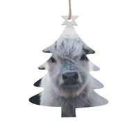 Gray Cow Patterned wooden ornaments, a set of 6 decorations, suitable for hanging on Christmas trees and fireplaces.