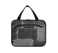 Gray Denim Patchwork Hanging Travel Make up Bags Women with Hook, Designer Cute Toiletry Bag Hanging for Adults Camping bolso de para Mujer L