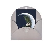 Gray Elegant Greeting Card - Panda and Moon Print Blank Blessed Gold Seals Card for Birthday, Wedding, Valentine's Day