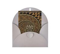 Gray Elegant Greeting Card with Matching Envelope - Hawaiian Tapa Honu Turtle Print Blank Blessed for Birthday, Valentine's Day, Wedding