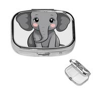Gray Elephant Cartoon Pill Case Portable Square Pill Box 2 Compartment Pill Organizer Cute Travel Pill Container Vitamin Organizer for Purse Pocket Travel Gift