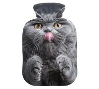 Gray English Shorthair Cat Funny Cute hot Water Bottle with Soft Cover, 1L Warm Compress for Neck and Shoulder Pain Relief, Menstrual Cramps, Bolsa Caliente para Dolores musculares