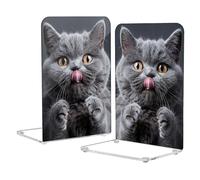 Gray English Shorthair Cat Funny Decorative Modern Bookends for Shelves Non Skid Book Organizer for Heavy Books book separator shelf 2 Pcs