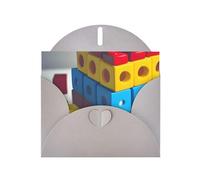 Gray Envelope Greeting Cards With Unique Colorful Building Blocks Pattern For Write Down Your Blessings For Various Holidays