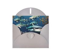 Gray Envelope Greeting Cards With Unique Sharks Under The Sea Pattern For Write Down Your Blessings For Various Holidays