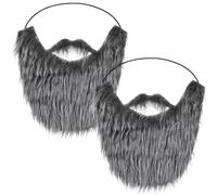 Gray Fake Beard, 2Pcs Men's Fake Mustache with Elastic Band, False Beard Novelty Facial Costume Beards, Facial Hair False Moustache Costume for Men Women Male Makeup Cosplay Funny Party Favor