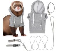 Gray Ferret Sweater, Harness, and Leash Set - Clothes for Small Pets - Ferret Stuff and Accessories - Hoodies for Ferrets - Small Pet Accessories