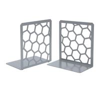Gray Geometric Honeycomb Metal Bookends - Book Ends for Shelves - Decorative Modern Heavy Duty Bookend Stopper - Book Ends for Heavy Books - Home Office Book Holder - 1 Pair, 6x3.25x6.25 in