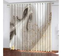 Gray Gold Foil Art Blackout Window Curtain, Marble Texture 3D Print Curtains, 2 Panels Darkening Thermal Insulated Drapes with Top Grommet for Living Room Bedroom 2 x 58.5W x 137H cm