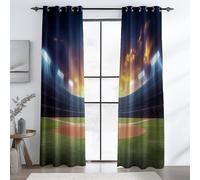 Gray-Green Blackout Curtains, Minimalist Sports Baseball Field Printed Energy Noise Reducing Sliding Curtains for Bedroom Adult Kids Room, 66 x 90 Inch Grommet Thermal Drapes, 2 Panels