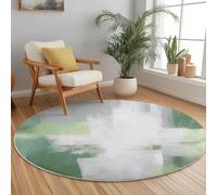 Gray Green Round Area Rugs for Living Room - Soft Flanell Material, Minimalist Tie Dye Squares Printed Easy Care Low Pile Carpet, 160 cm Washable Non Slip Circle Rug for Dining Room Lounge Kitchen