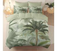 Gray-Green Single Duvet Set - Premium Microfiber Reversible Retro Jungle Palm Trees Printed Bedding Sets, 135 x 200 cm Ultrasoft Hypoallergenic Luxury Quilt Cover with Zipper Closure