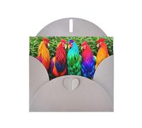 Gray Greeting Card DLXW colorful roosters standing together Pattern for Christmas, Children's Birthday, Valentine's Day, Wedding Anniversary & Party Invitation