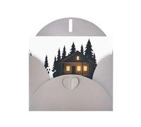 Gray Greeting Card DLXW Ghost in front of the hut Pattern for Christmas, Children's Birthday, Valentine's Day, Wedding Anniversary & Party Invitation