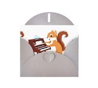 Gray Greeting Card DLXW Little squirrel playing the organ Pattern for Christmas, Children's Birthday, Valentine's Day, Wedding Anniversary & Party Invitation