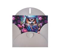 Gray Greeting Card DLXW Owl in the flowers Pattern for Christmas, Children's Birthday, Valentine's Day, Wedding Anniversary & Party Invitation