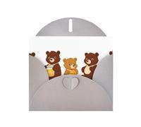 Gray Greeting Card DLXW Three little bears eating honey Pattern for Christmas, Children's Birthday, Valentine's Day, Wedding Anniversary & Party Invitation