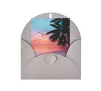 Gray Greeting Cards with Matching Envelopes - Coconut Palm Tree Sandy Beach Print Blank Blessed Cards for Birthday, Wedding, Valentine's Day
