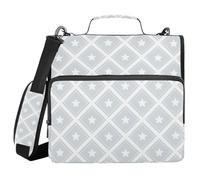 Gray Grey Checker Stars 3 Rings 1.5 inch Office Binder Organizer with Shoulder Strap Easy to Carry Zippered Portfolio for School/Office