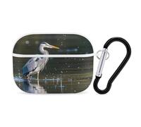 Gray Heron Print in Water Earbuds Organizer Shockproof Protective Airpods Pro Cover with Carabiner Clip Anti Fall Carrying Earphone Case Cover for Airpods Pro 2nd Generation White