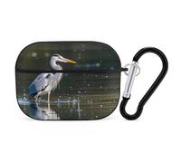 Gray Heron Print in Water Earbuds Organizer Shockproof Protective Airpods Pro Cover with Carabiner Clip Anti Fall Carrying Earphone Case Cover for Airpods Pro 2nd Generation Black