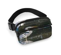 Gray Heron Print in Water Fanny Pack Belt Bag with Adjustable Strap Fashion Waist Bag for Outdoor Sports Hiking, white, 20x13cm, Full Printed Waist Bag