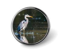 Gray Heron Print in Water Round Badge Cute Enamel Lapel Pin Brooches Button Pin Personalized Clothing Decoration Unisex Badge Holder Hats Bags Shirts Decor