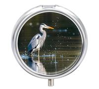 Gray Heron Print in Water Small Pill Box 3 Grids Travel Pill Case Portable Daily Pill Organizer with Anti-Mixing Design Easy to Retrieve Meds for Medication, Vitamin, Supplements