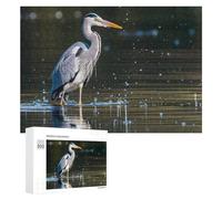 Gray Heron Print in Water Wooden Puzzles for Adults 300 PCS Unique Shape Puzzles Wall Art Home Decor for Puzzle Lovers, Family, Friend Creative Gift Toys