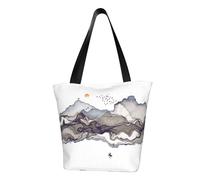 Gray Hills Birds Drawing Fashion Canvas Tote Bag With All Over Print Design,Large Reusable Shopper Tote With Double Handles,Beach Tote, Weekend Bag