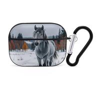 Gray Horse in Winter Landscape Snowy Wilderness AirPods Pro Case Cover with Keychain Ring PC Hard Shell Protective Case for AirPods Pro 2nd for Women Men Generation Easy Open Full Drop Protection Cove