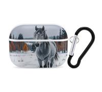 Gray Horse in Winter Landscape Snowy Wilderness AirPods Pro Case Cover with Keychain Ring PC Hard Shell Protective Case for AirPods Pro 2nd for Women Men Generation Easy Open Full Drop Protection Cove