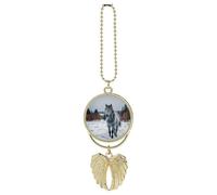 Gray Horse in Winter Landscape Snowy Wilderness Car Hanging Ornament Rear View Mirror Pendant Lucky Presents Hanging Ornament Funny Car Pendant for Office Auto Home Decoration Golden-style