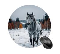 Gray Horse in Winter Landscape Snowy Wilderness Round Mouse Pad Smooth Glide Gaming Mousepad Extra Density Portable Comfortable Mouse Mat for Desk, Home, Office 7.8x7.8 Inches