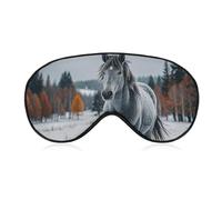 Gray Horse in Winter Landscape Snowy Wilderness Sleeping Mask, Light Blocking Eye Mask, Comfortable and Soft, Eye Cover with Elastic Band, Suitable for Men and Women, Suitable for Travel/S